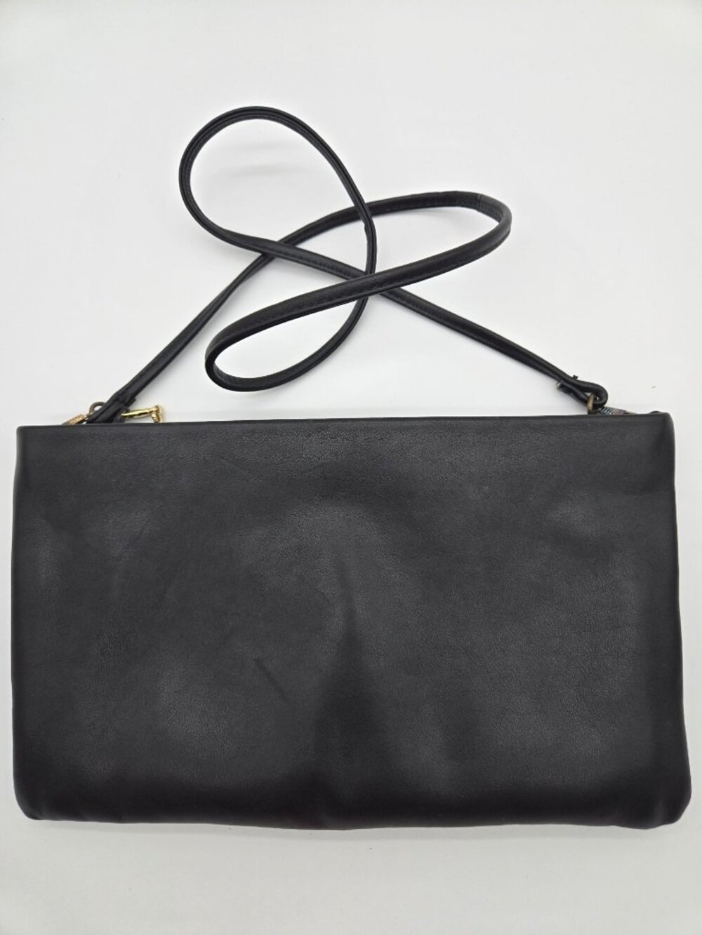 Vintage Clemente Black Leather Flat Clutch Shoulder Bag Purse EUC